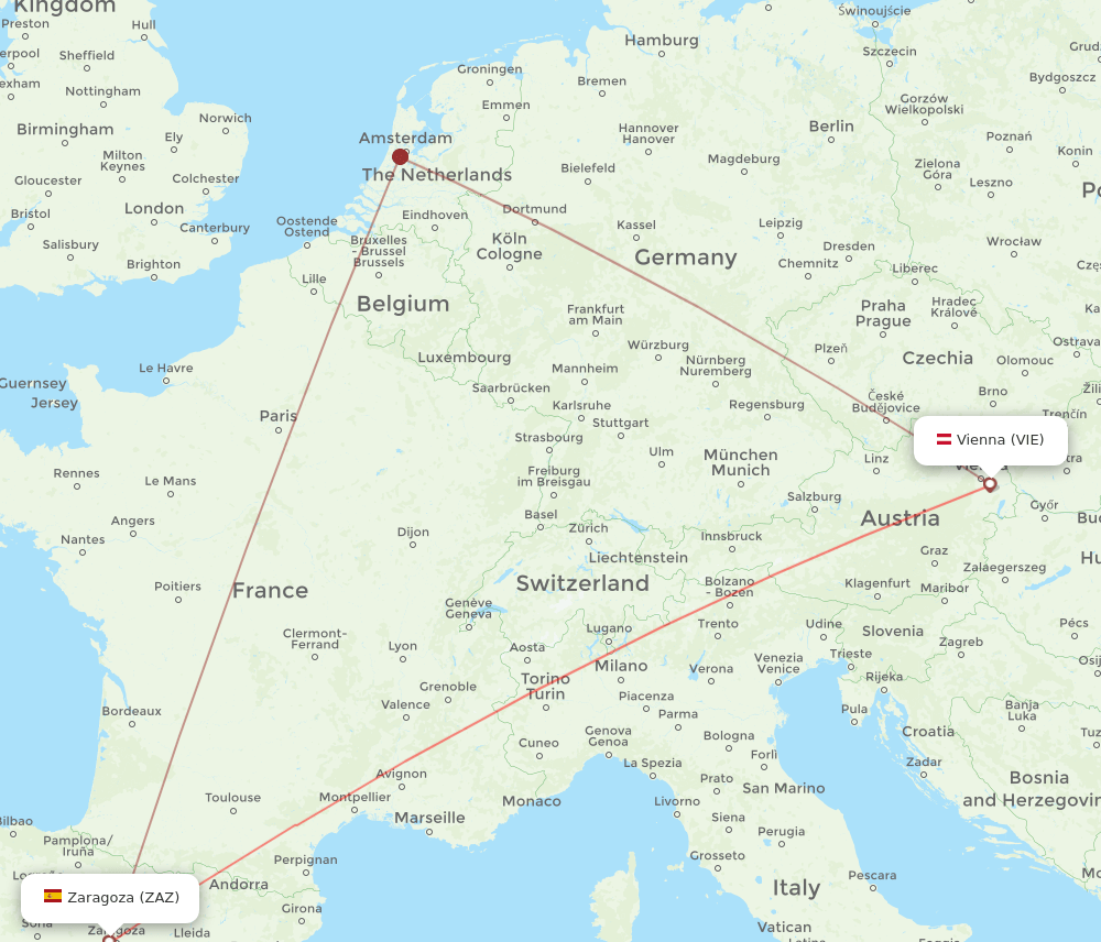 VIE to ZAZ flights and routes map