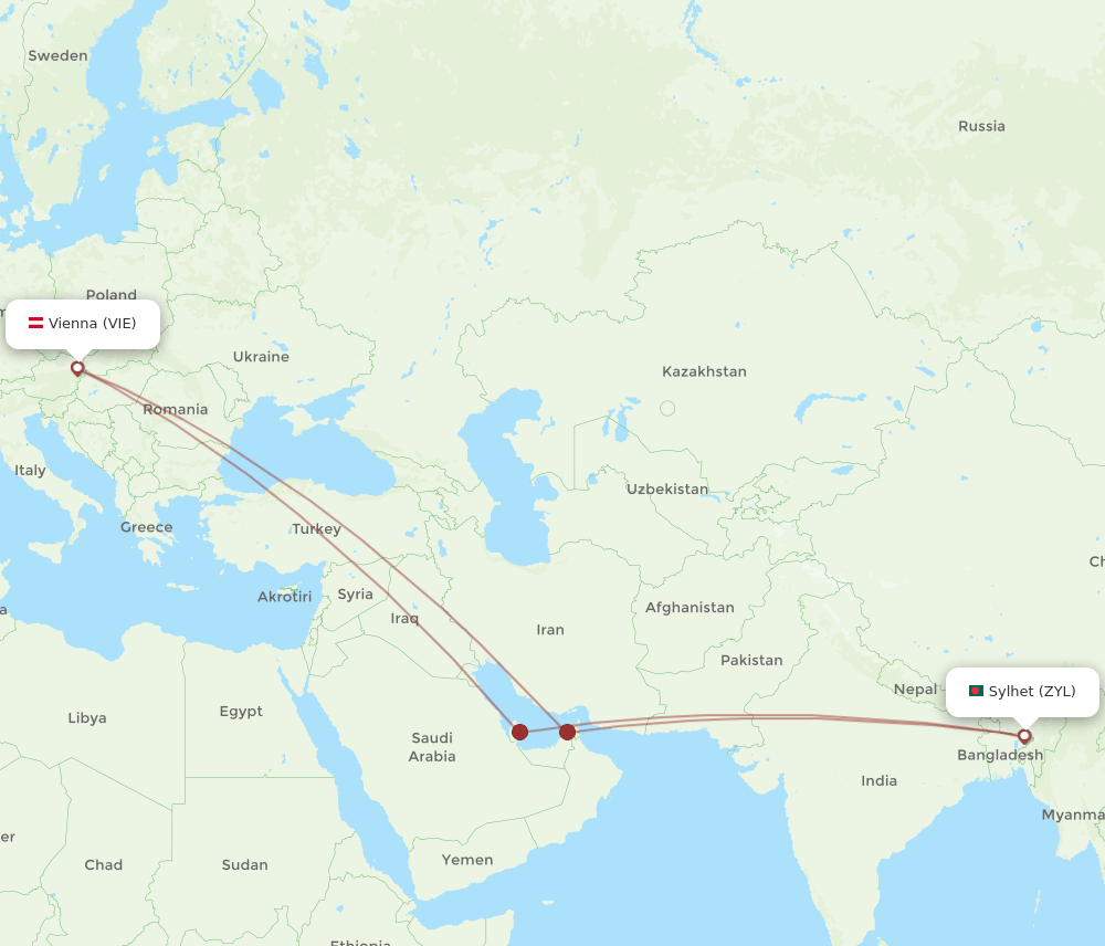 VIE-ZYL flight routes