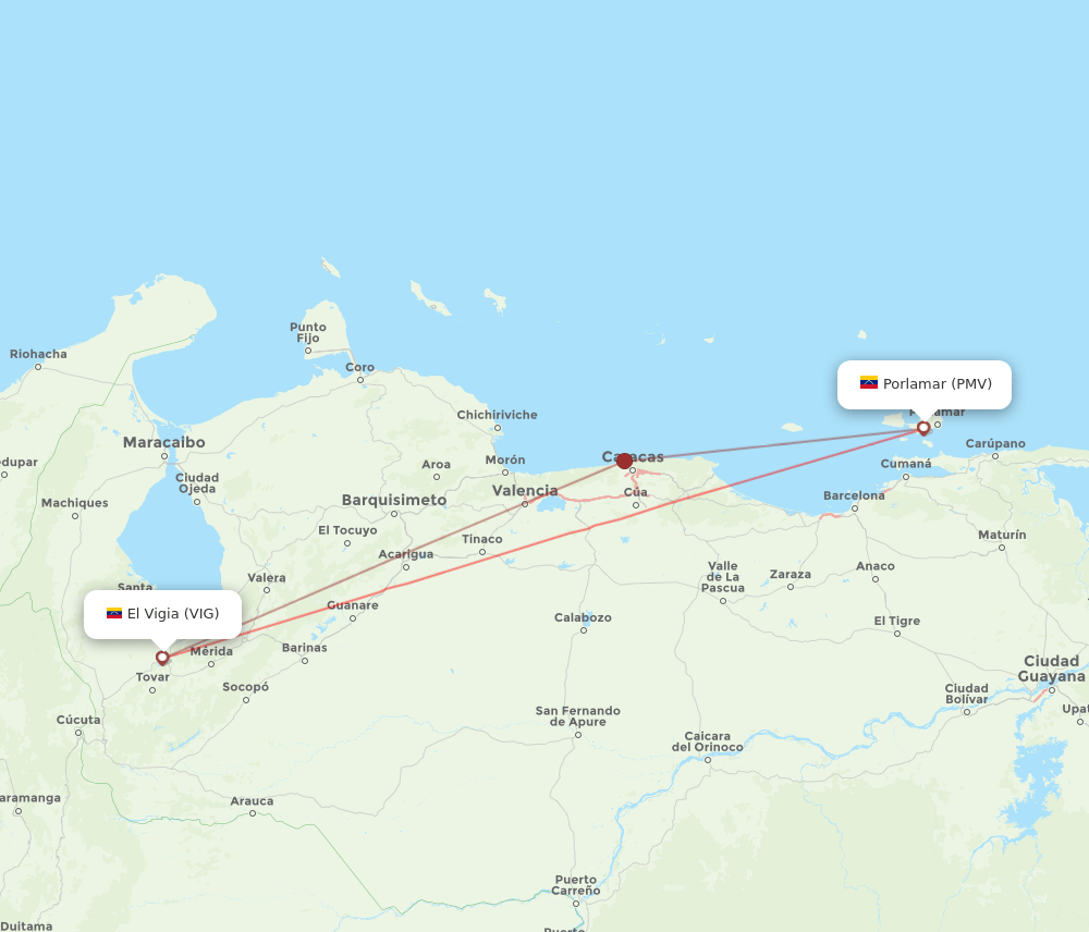 VIG to PMV flights and routes map