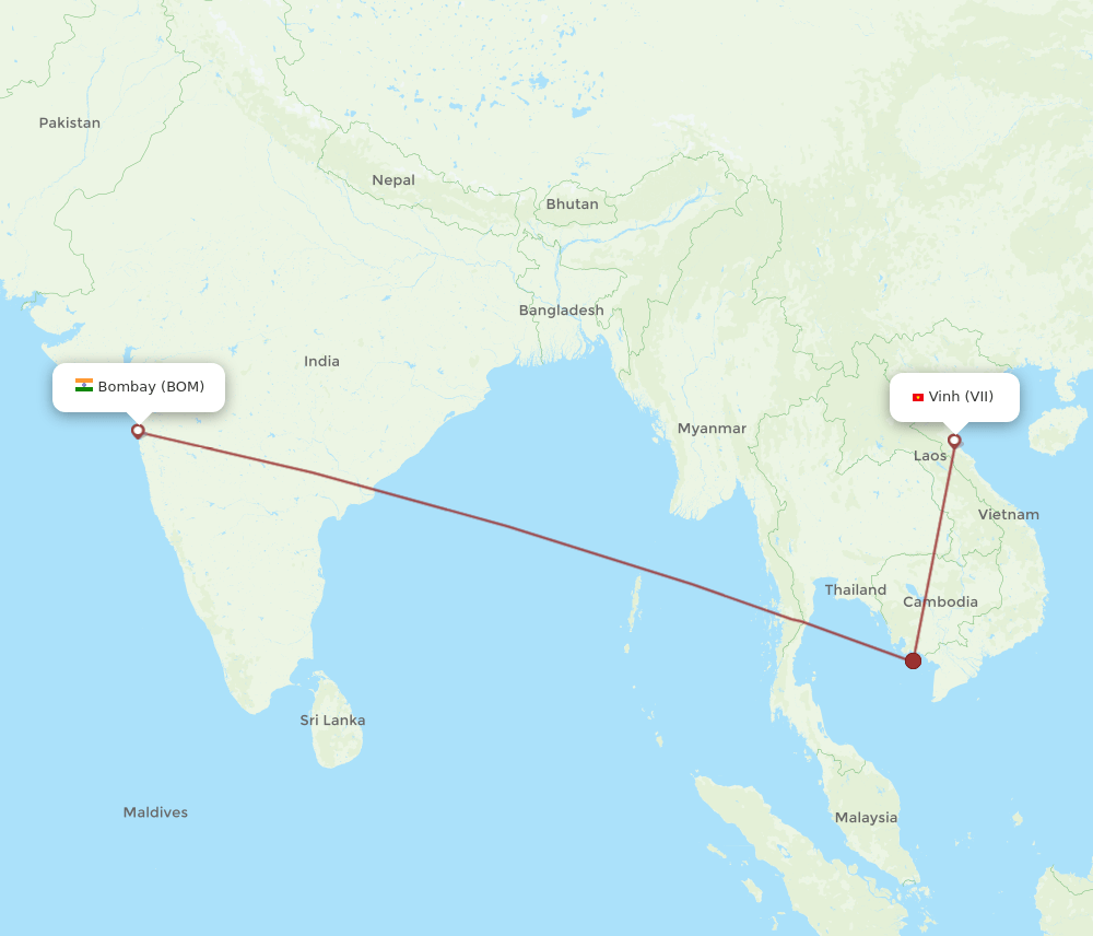 Mumbai - Vinh City route map and flight paths