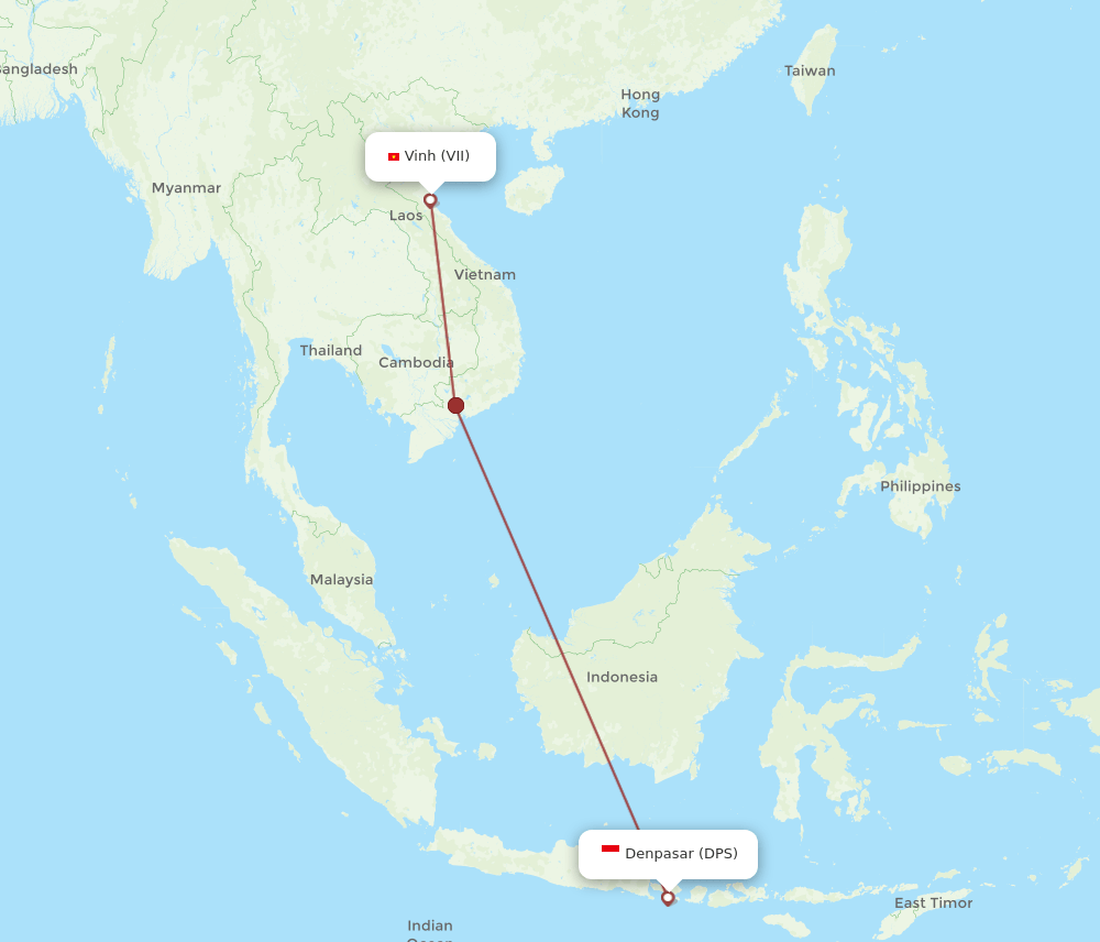 Vinh City - Denpasar route map and flight paths