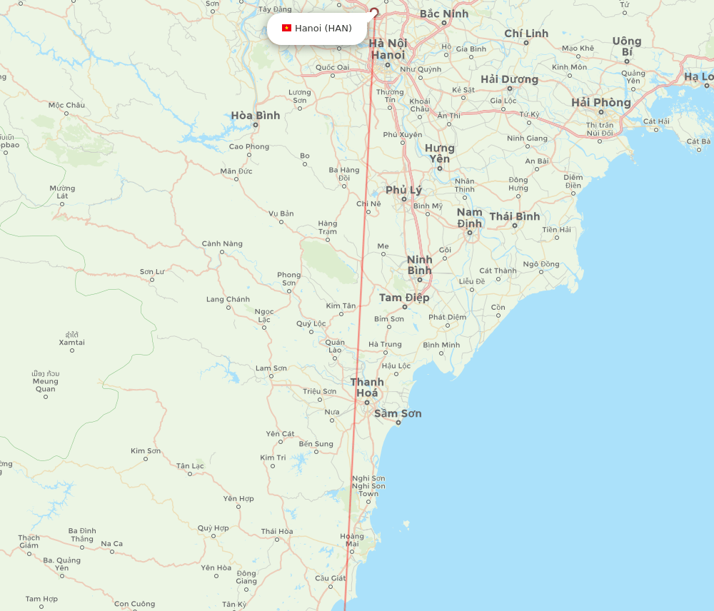 Vinh City - Hanoi route map and flight paths