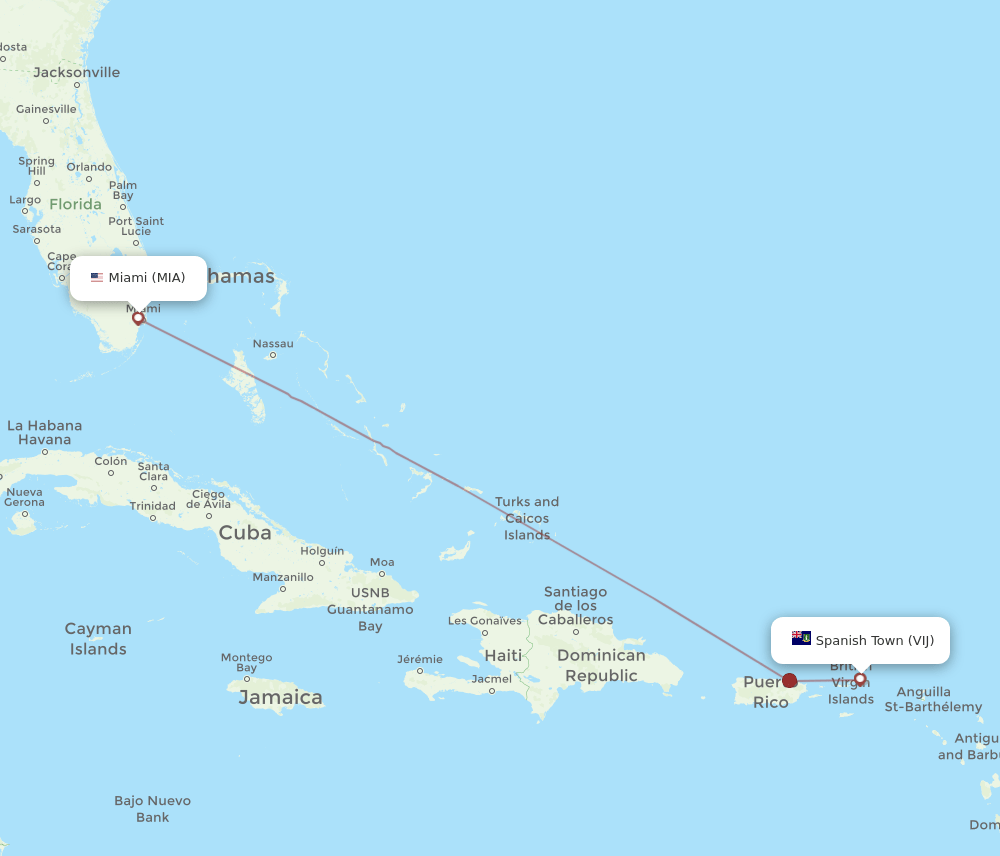 VIJ-MIA flight routes