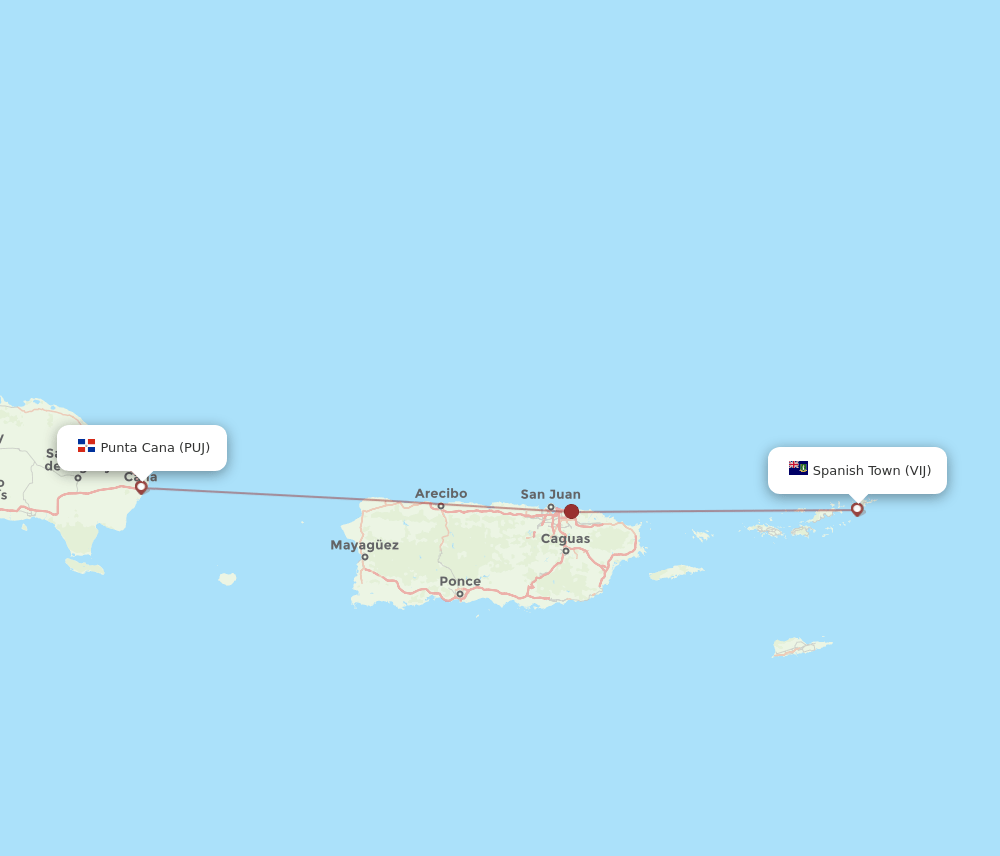 VIJ to PUJ flights and routes map