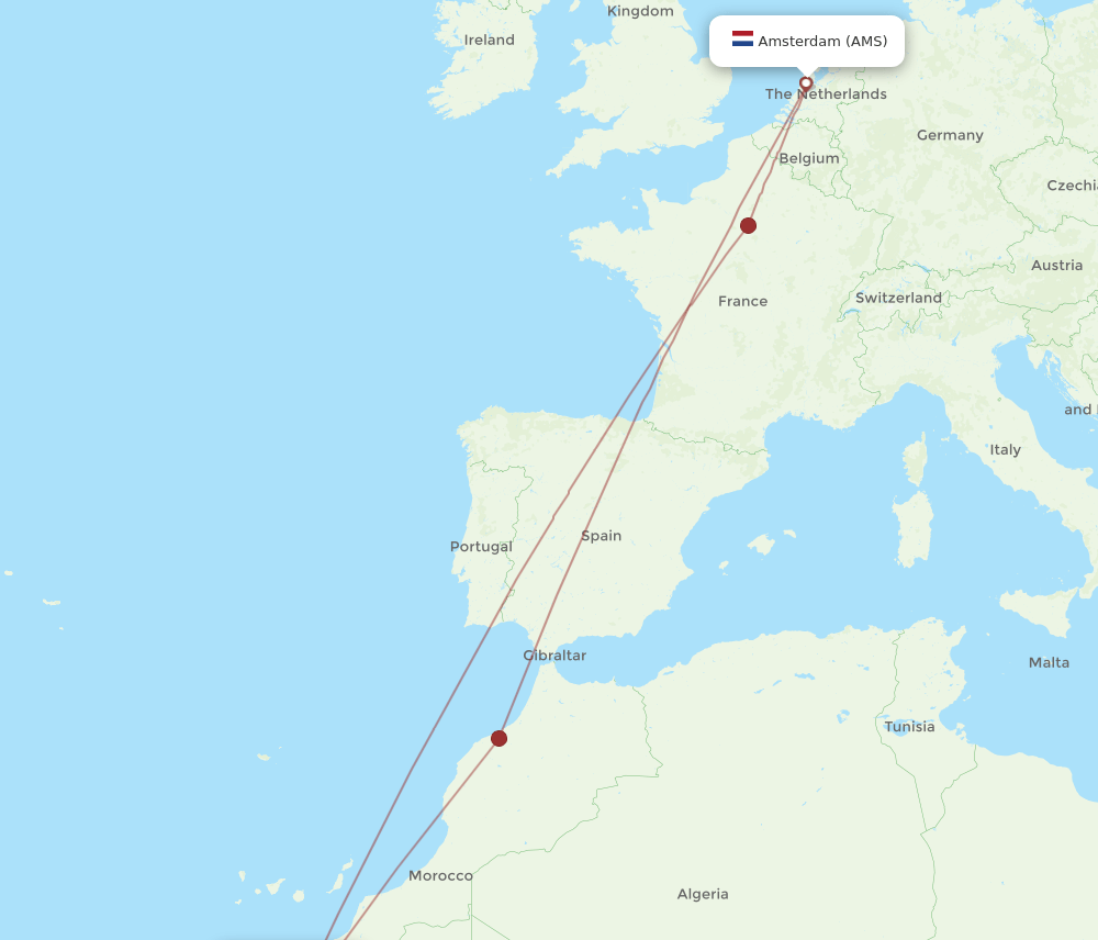 VIL-AMS flight routes