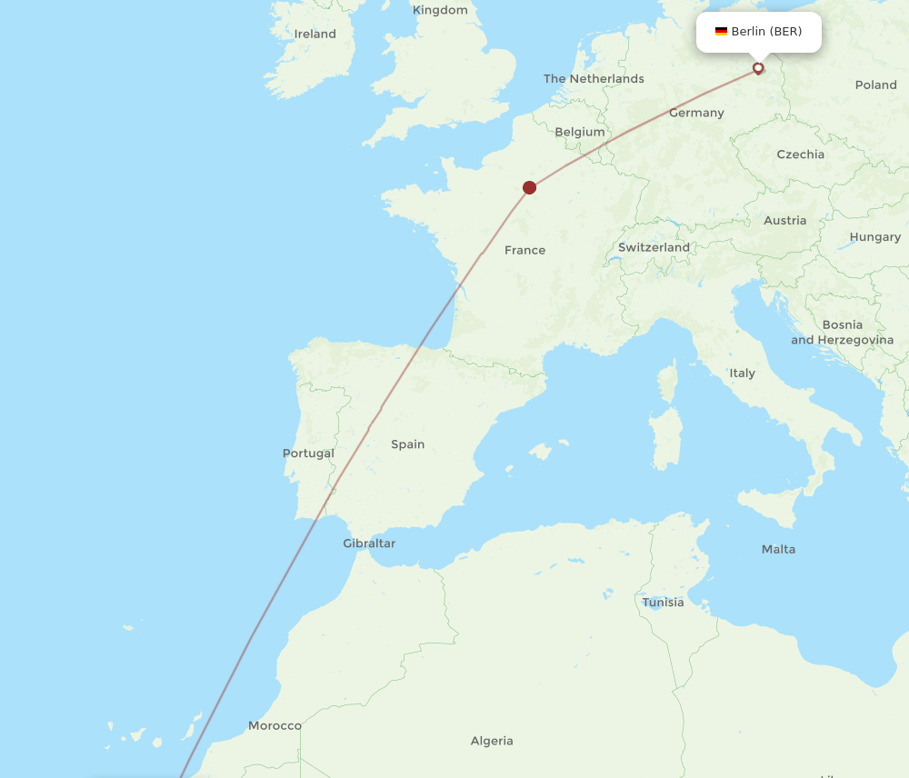 Berlin - Dakhla route map and flight paths