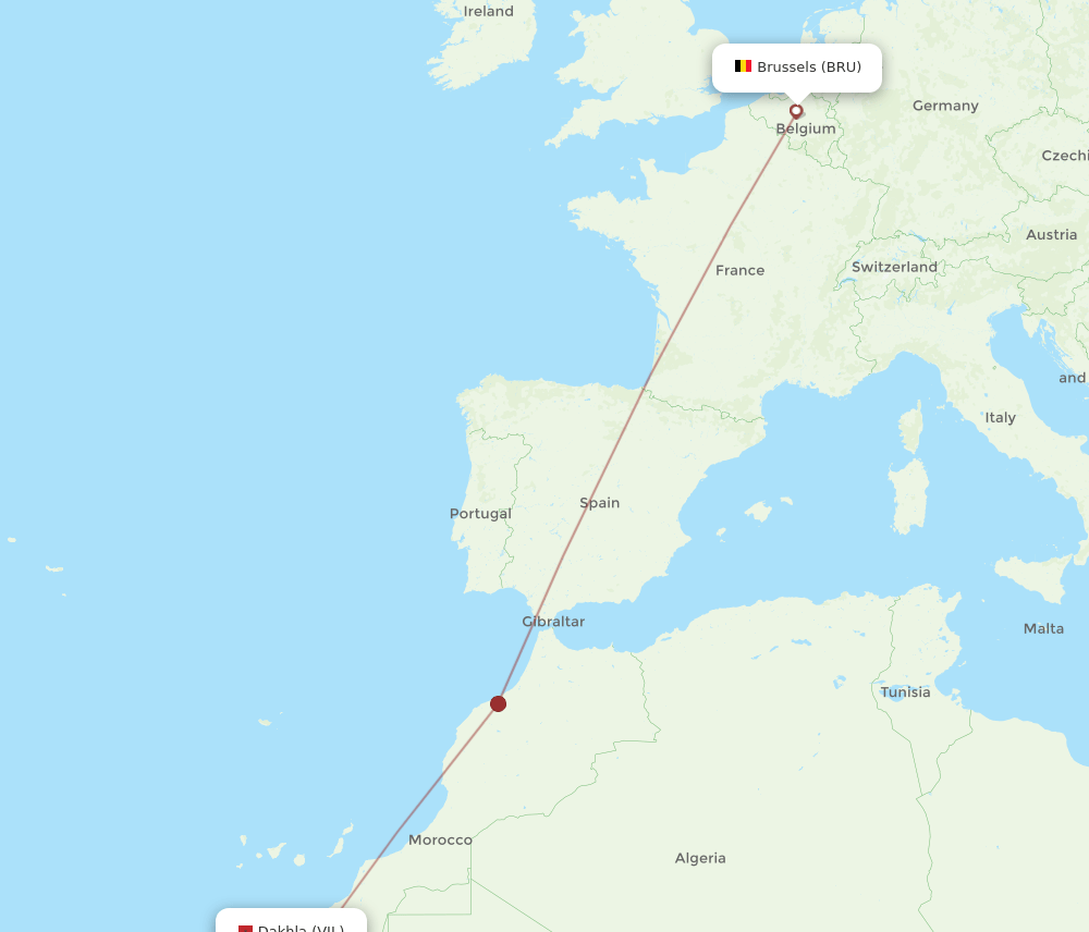 VIL to BRU flights and routes map