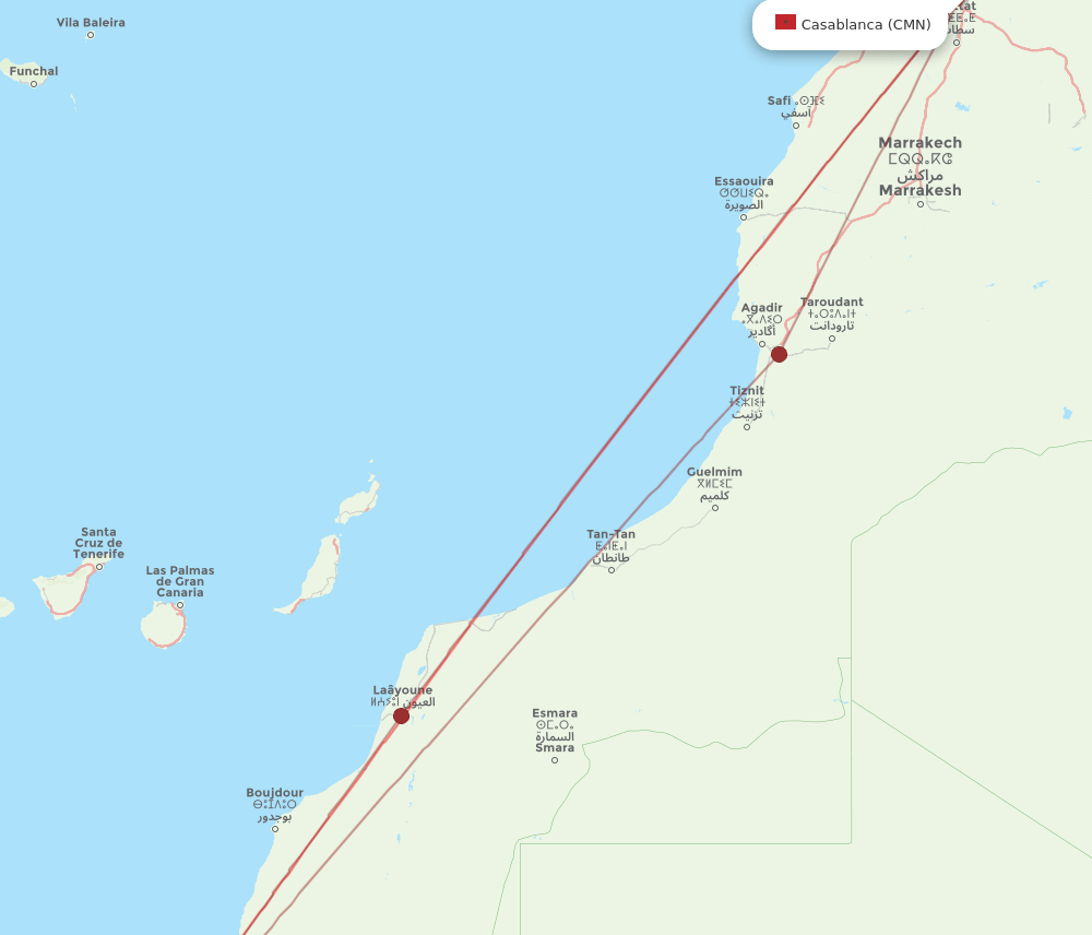 VIL to CMN flights and routes map