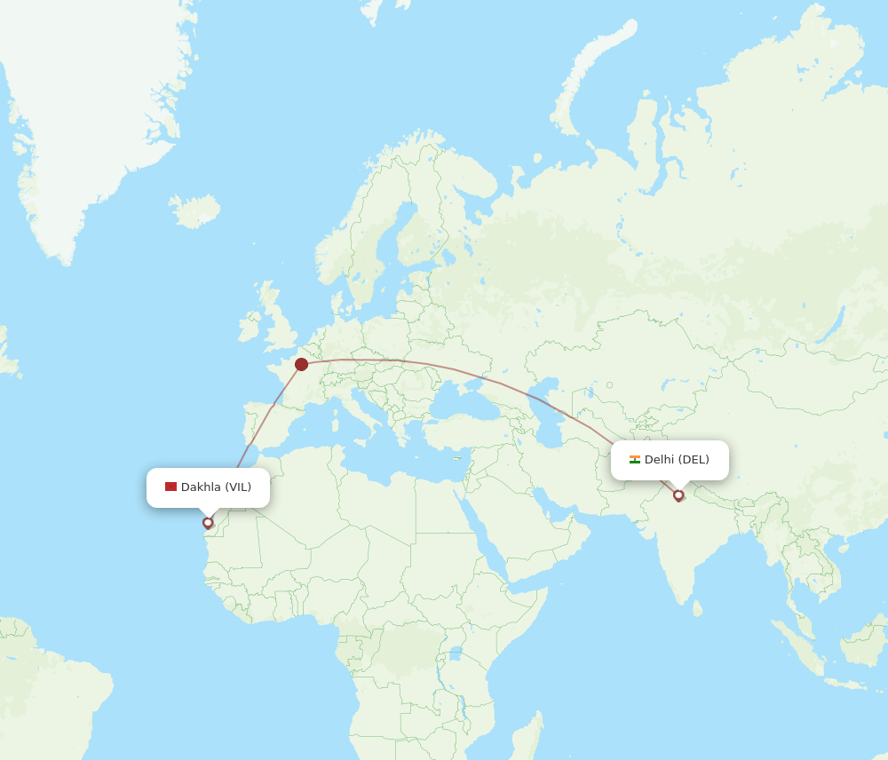 Delhi - Dakhla route map and flight paths