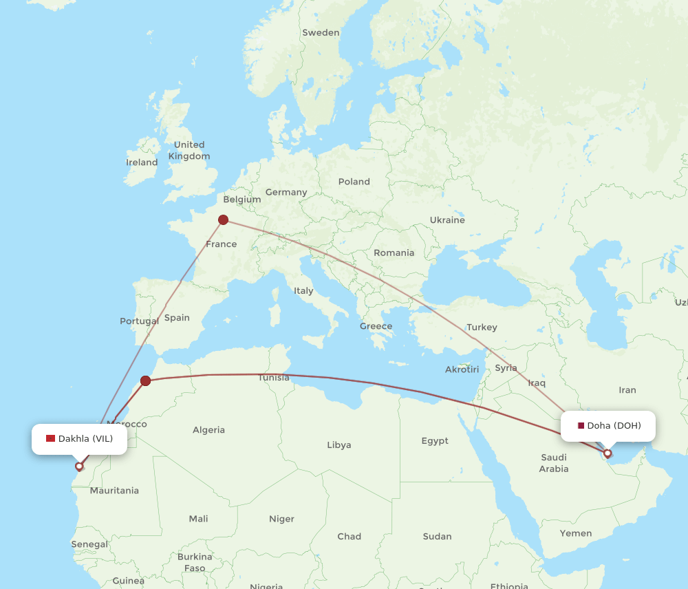 VIL-DOH flight routes