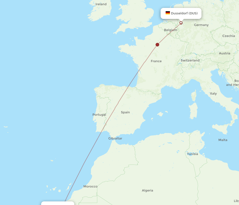 Dusseldorf - Dakhla route map and flight paths