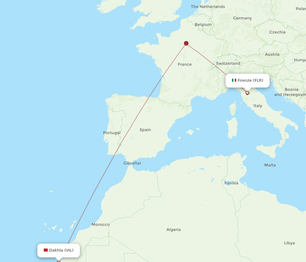 Florence - Dakhla route map and flight paths