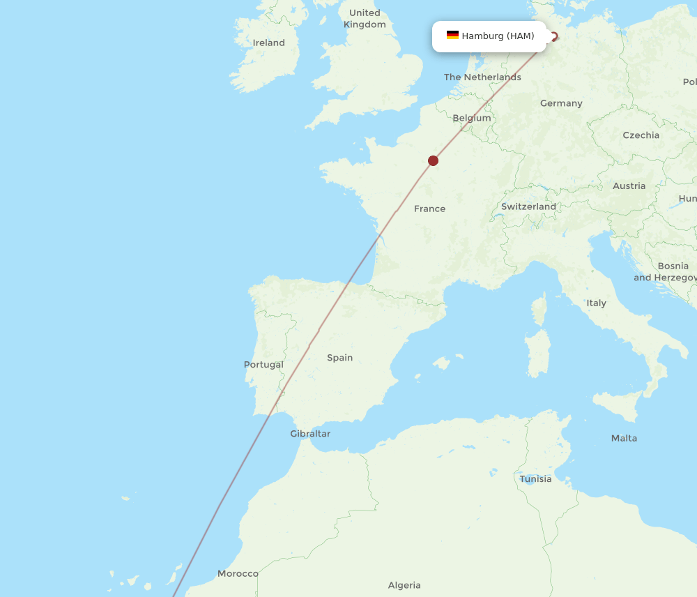 Hamburg - Dakhla route map and flight paths