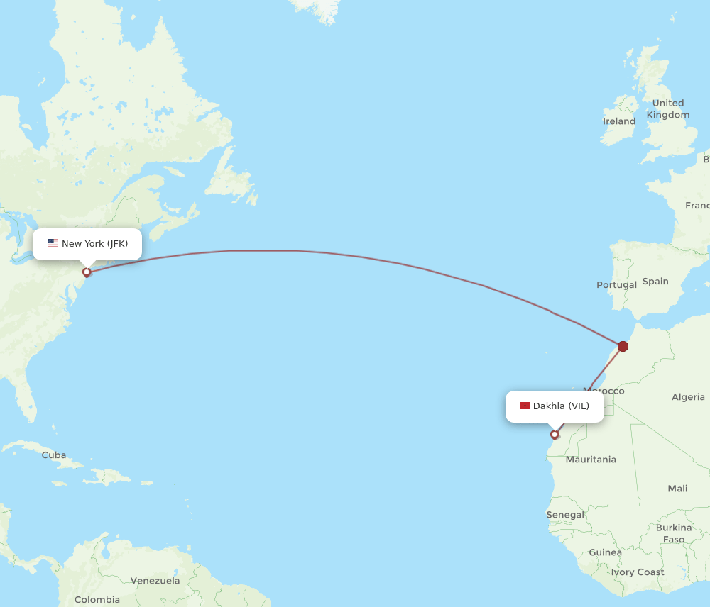 VIL-JFK flight routes