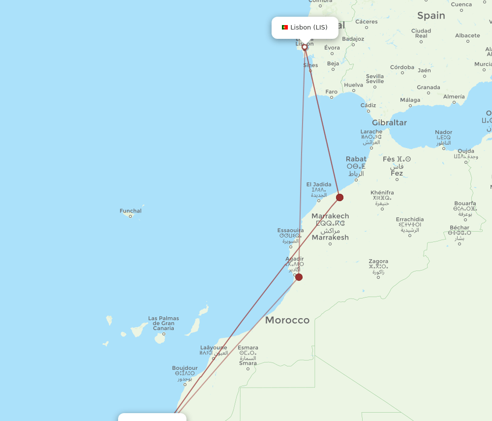 VIL to LIS flights and routes map
