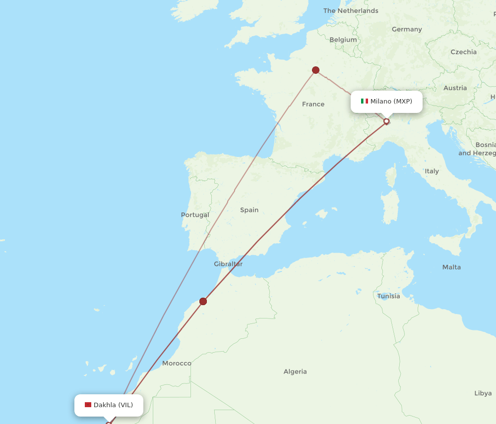 VIL to MXP flights and routes map