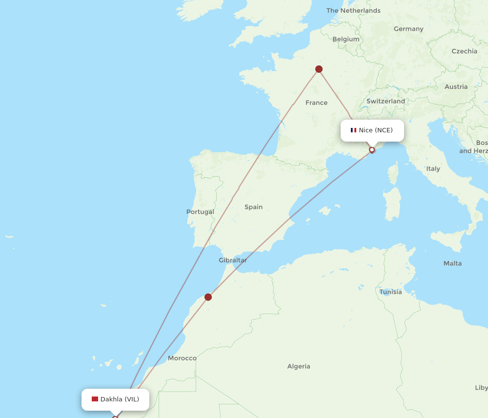 VIL-NCE flight routes
