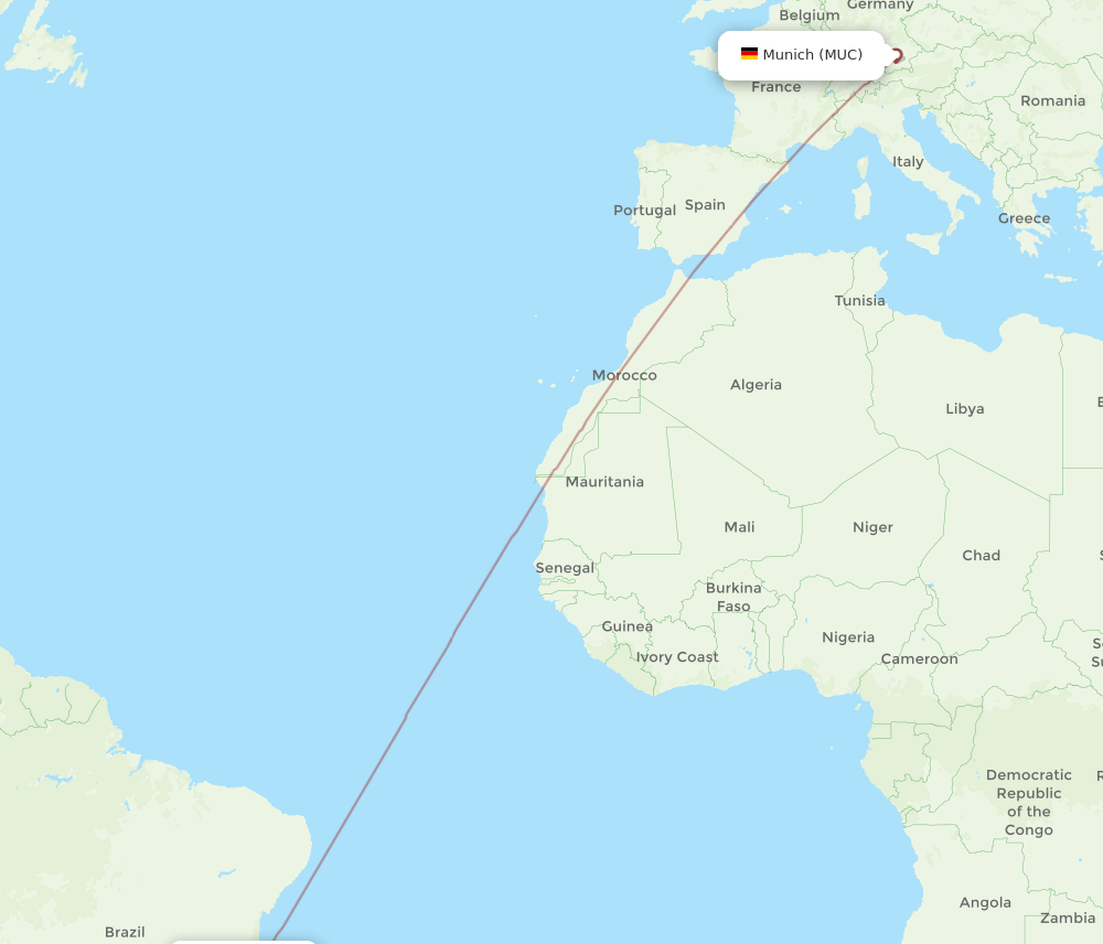 Munich - Vitoria route map and flight paths