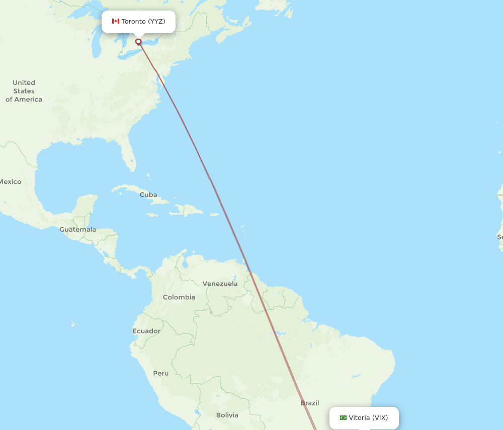 YYZ to VIX flights and routes map