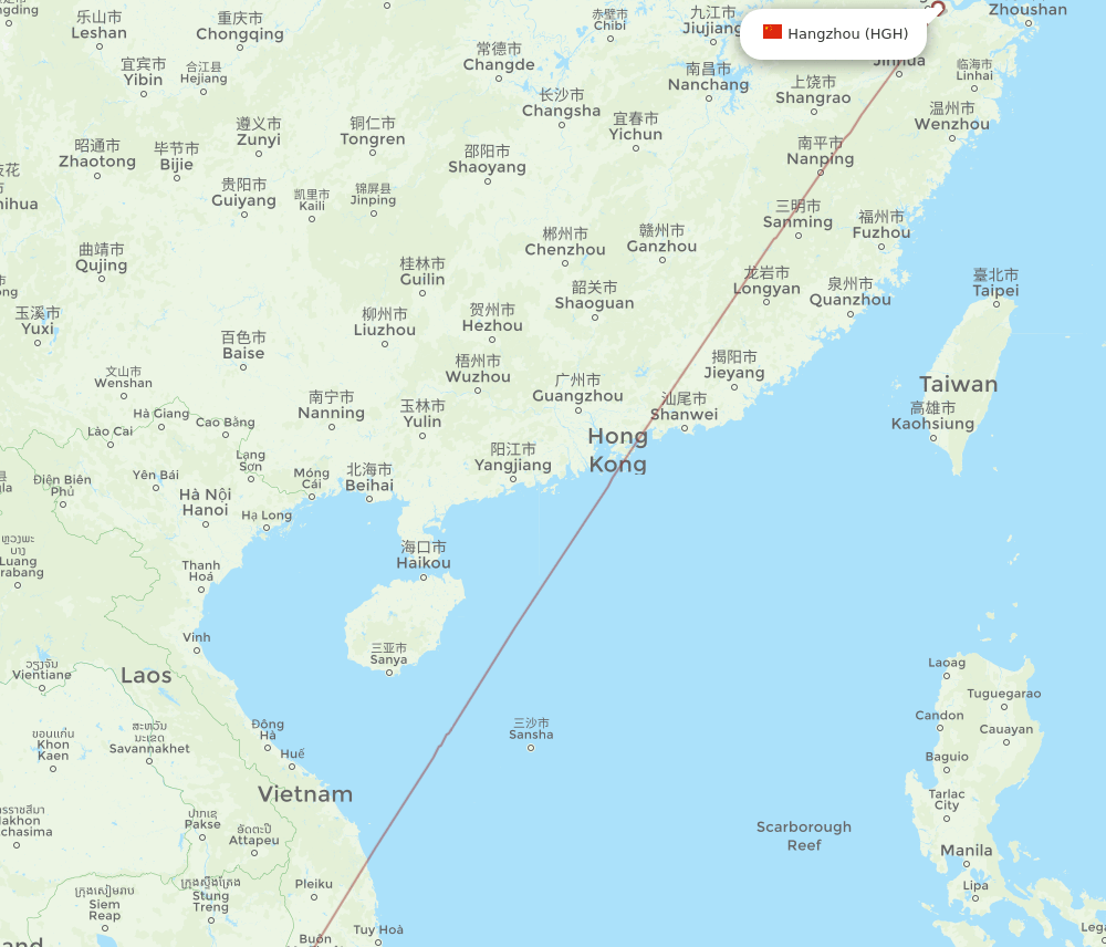Hangzhou - Rach Gia route map and flight paths