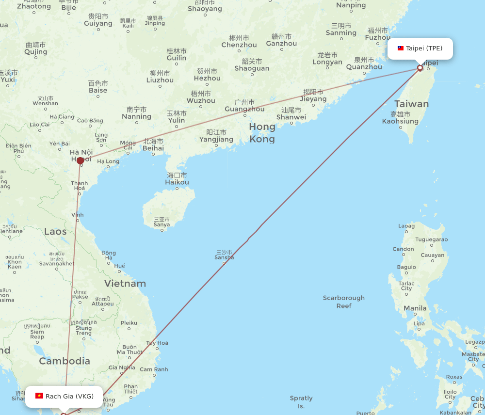 VKG to TPE flights and routes map