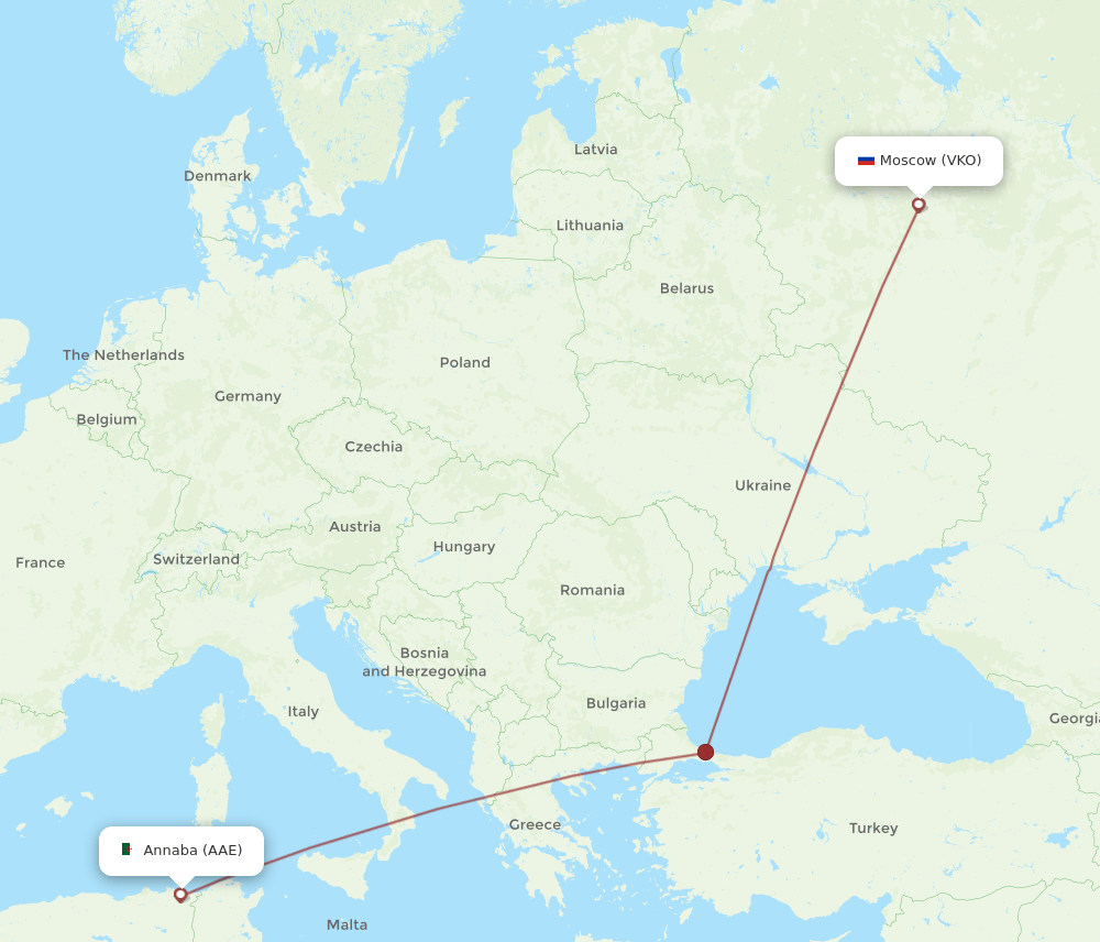 Annaba - Moscow route map and flight paths