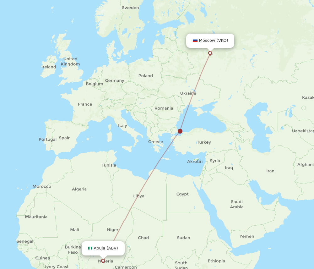 VKO to ABV flights and routes map
