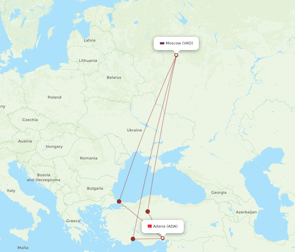 VKO to ADA flights and routes map