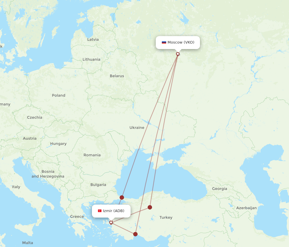 VKO to ADB flights and routes map