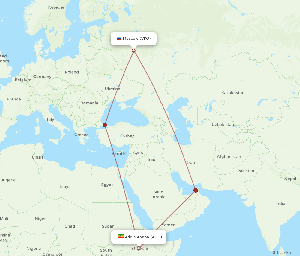 VKO-ADD flight routes