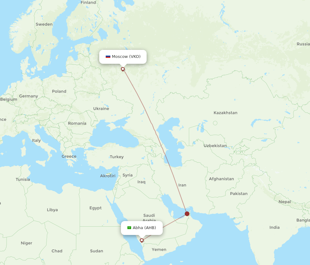 VKO-AHB flight routes