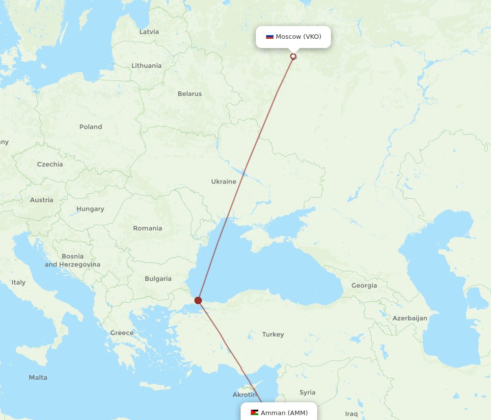 VKO-AMM flight routes