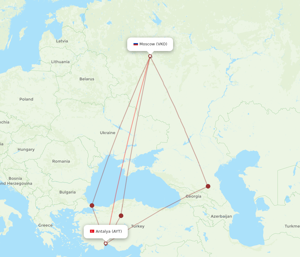 VKO to AYT flights and routes map