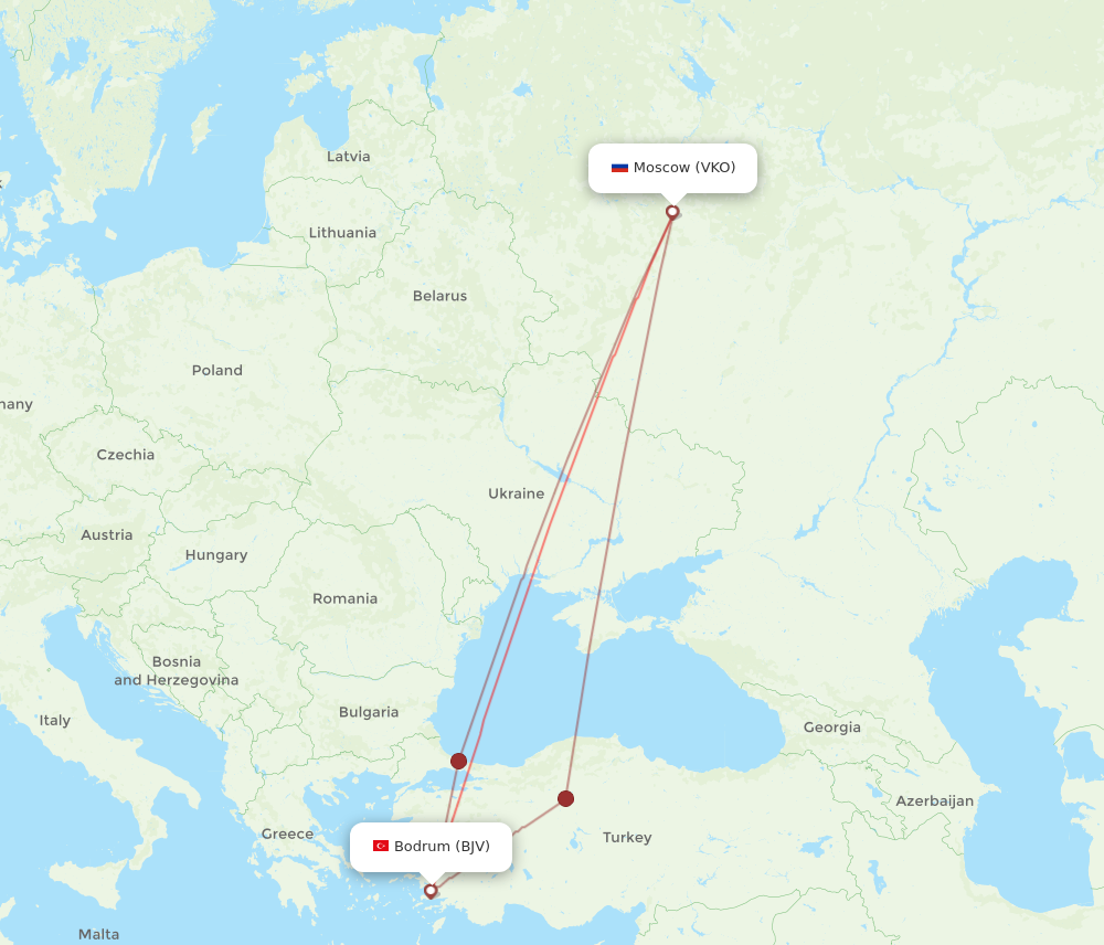 VKO to BJV flights and routes map