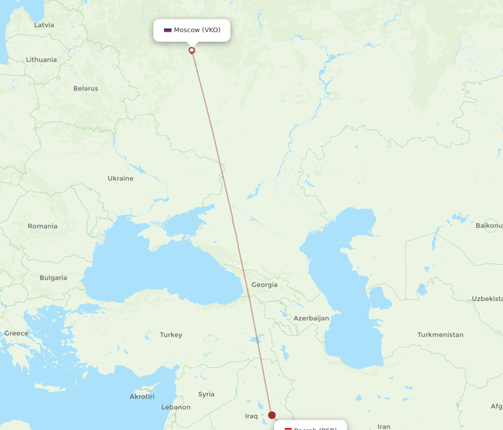 Basra - Moscow route map and flight paths