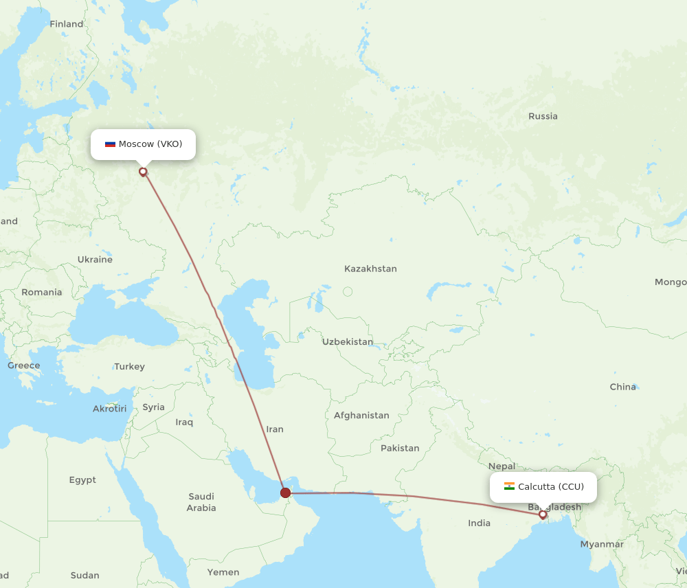VKO-CCU flight routes
