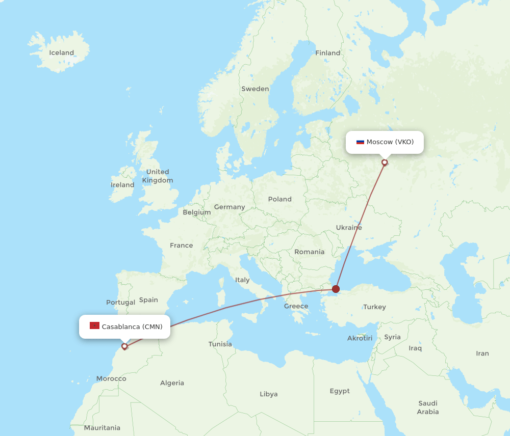 VKO to CMN flights and routes map