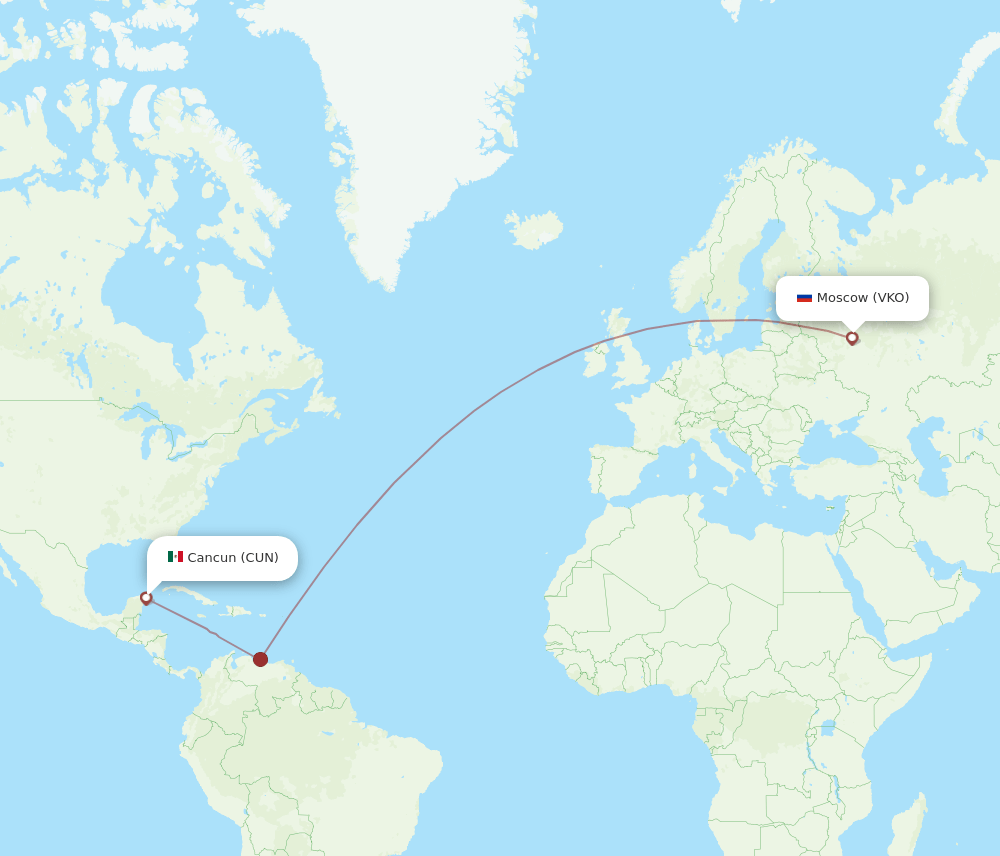 VKO-CUN flight routes