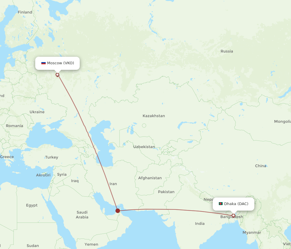 VKO to DAC flights and routes map