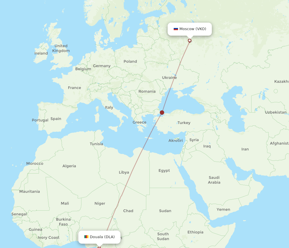 VKO to DLA flights and routes map