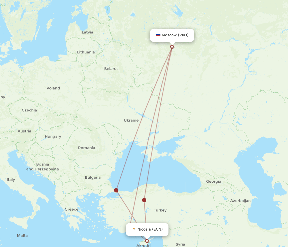 VKO-ECN flight routes