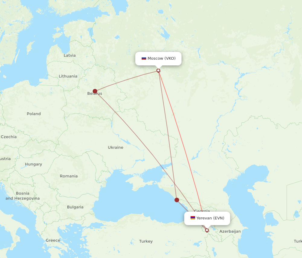 VKO to EVN flights and routes map