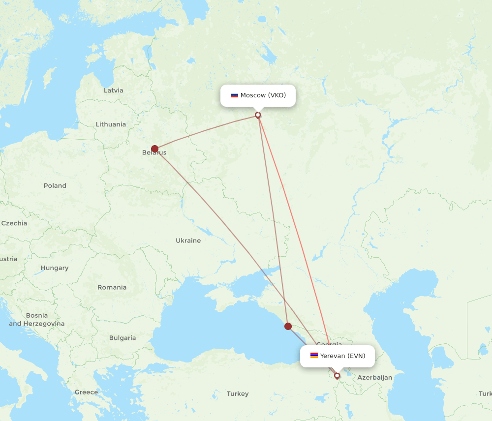 VKO-EVN flight routes
