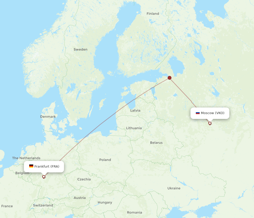 Moscow - Frankfurt route map and flight paths