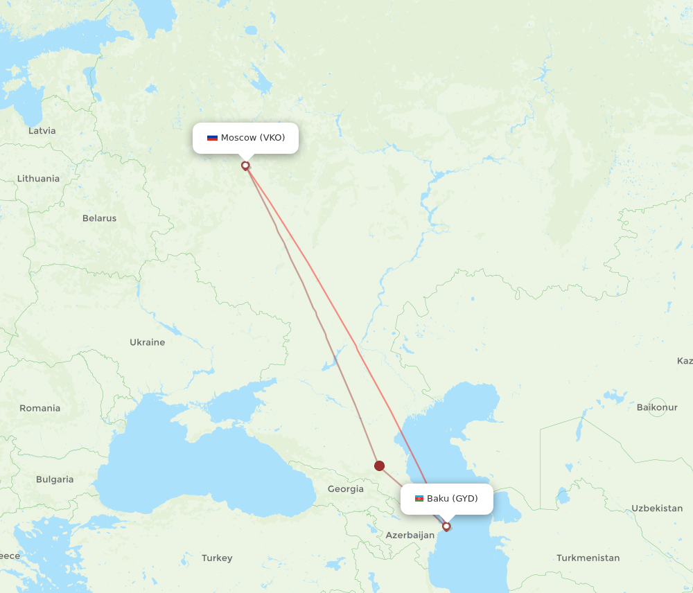 VKO to GYD flights and routes map