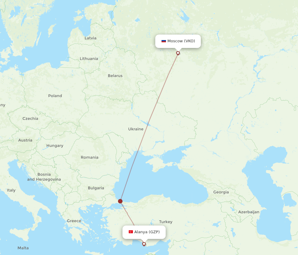 VKO-GZP flight routes