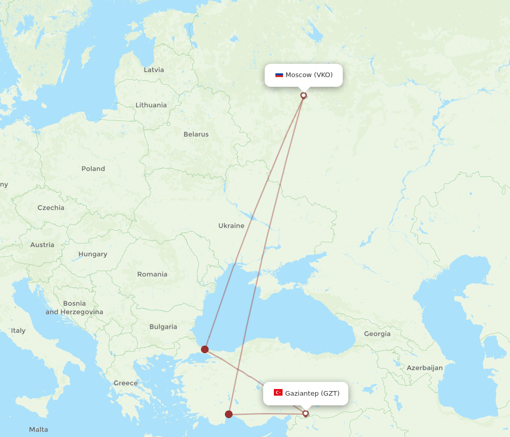 VKO-GZT flight routes