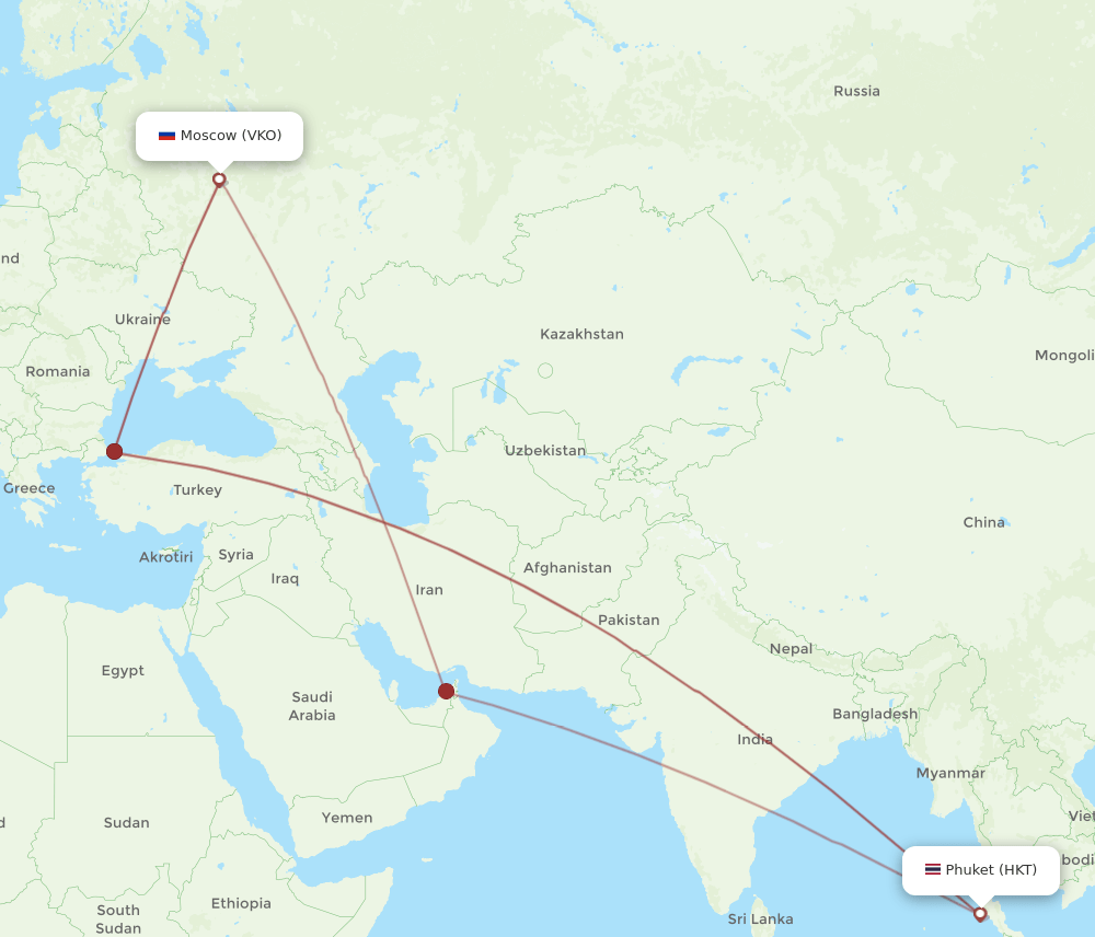 VKO-HKT flight routes