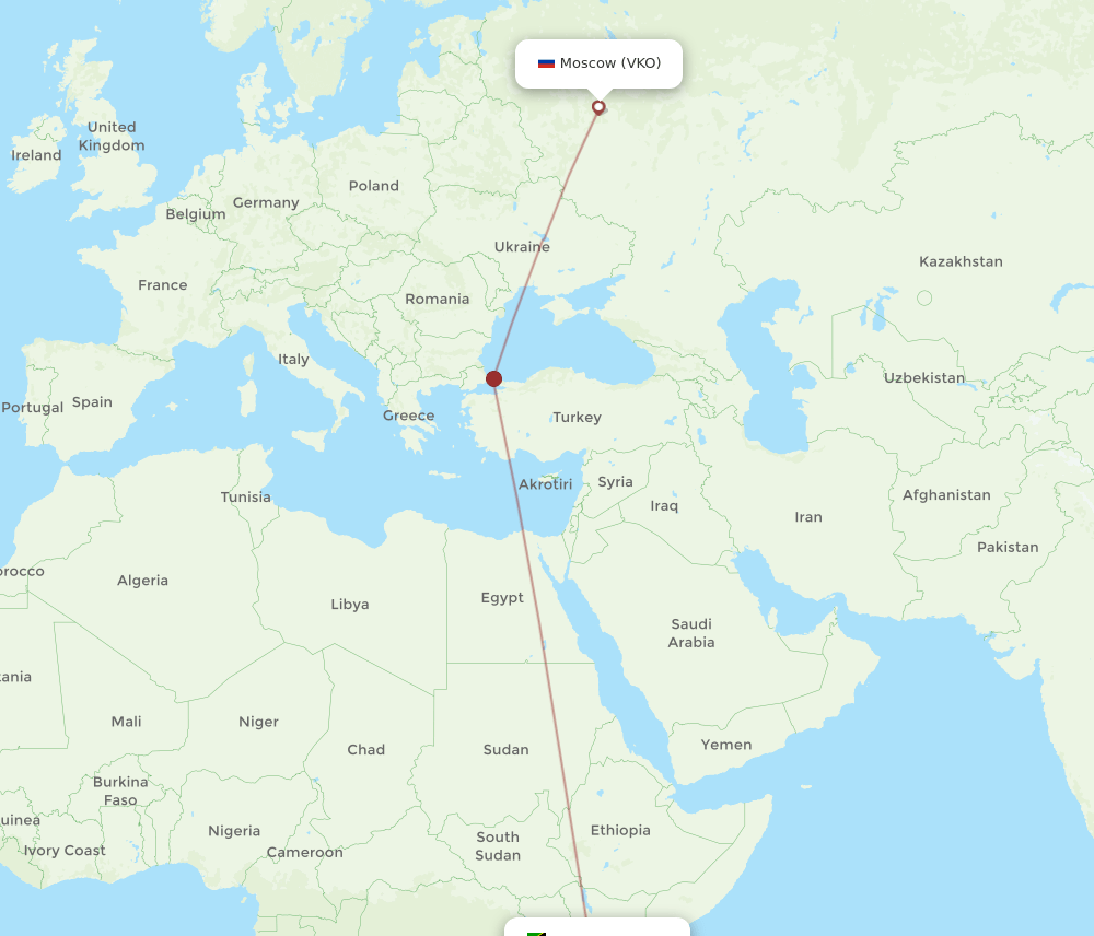 VKO-JRO flight routes