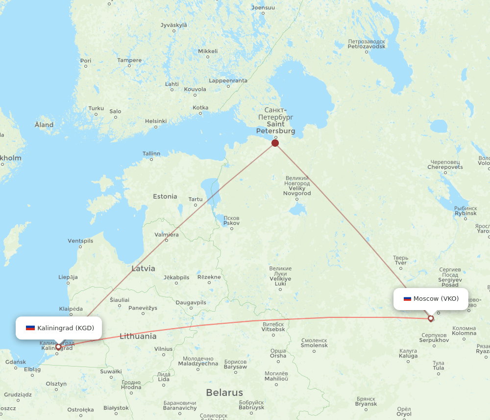 VKO-KGD flight routes